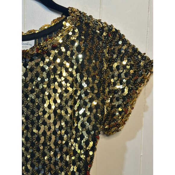VTG Southeastern Gold Sequin Beaded Top Women Small 17"x21" Sparkle Disco Party - Picture 4 of 10